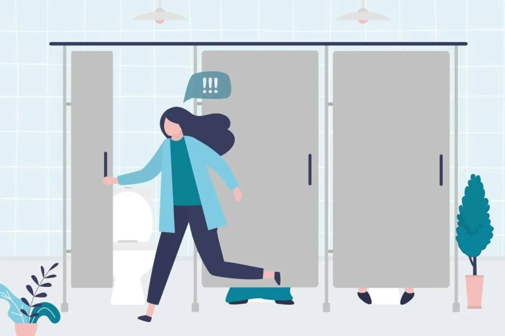 graphic of Urine incontinence Newcastle-under-Lyme woman running to the toilet.